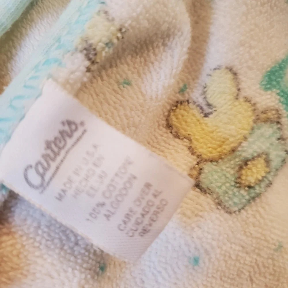 Carters B A B Y Dots Bunny Hooded Hood Terry Cloth‎ Baby Bath Towel Green